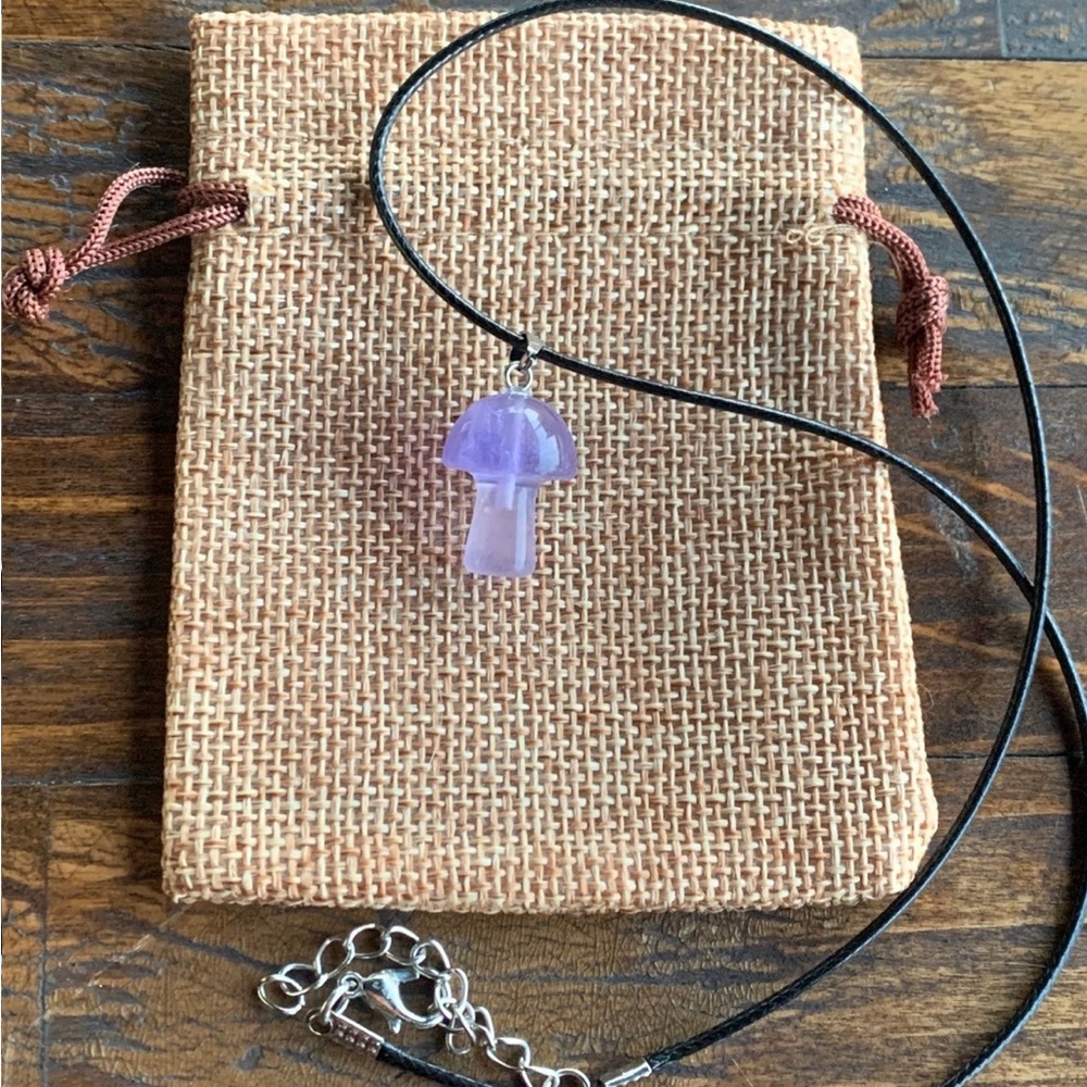 Purple Fluorite Mushroom Pendant Purple Fluorite Necklace Mushroom Necklace